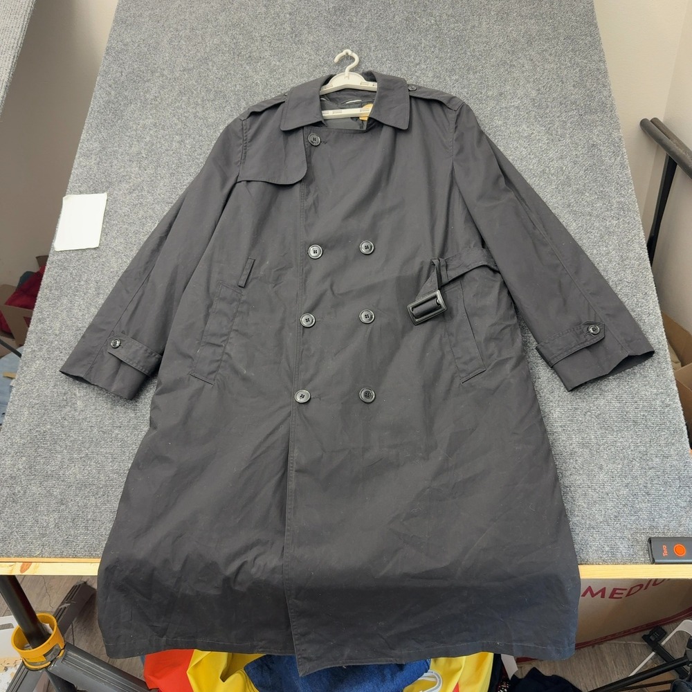 DSCP Garrison Collection Trench Coat Mens 46L Black Poly Cotton All Weather Noir